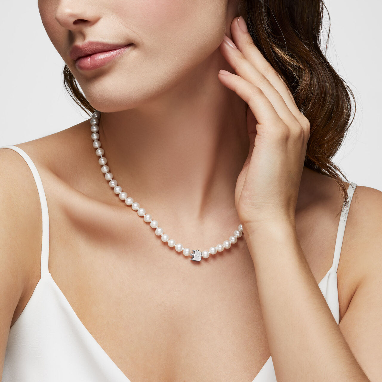 Birks Pearls 6-6.5mm Silver Cultured Freshwater Pearl Necklace on model image number 2